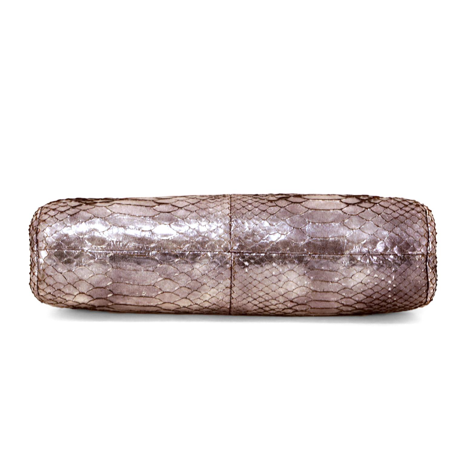 Chanel Silver Python Timeless Clutch In Good Condition In Palm Beach, FL
