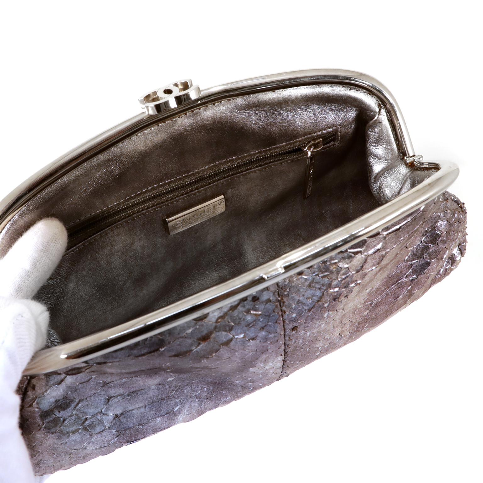 Women's Chanel Silver Python Timeless Clutch