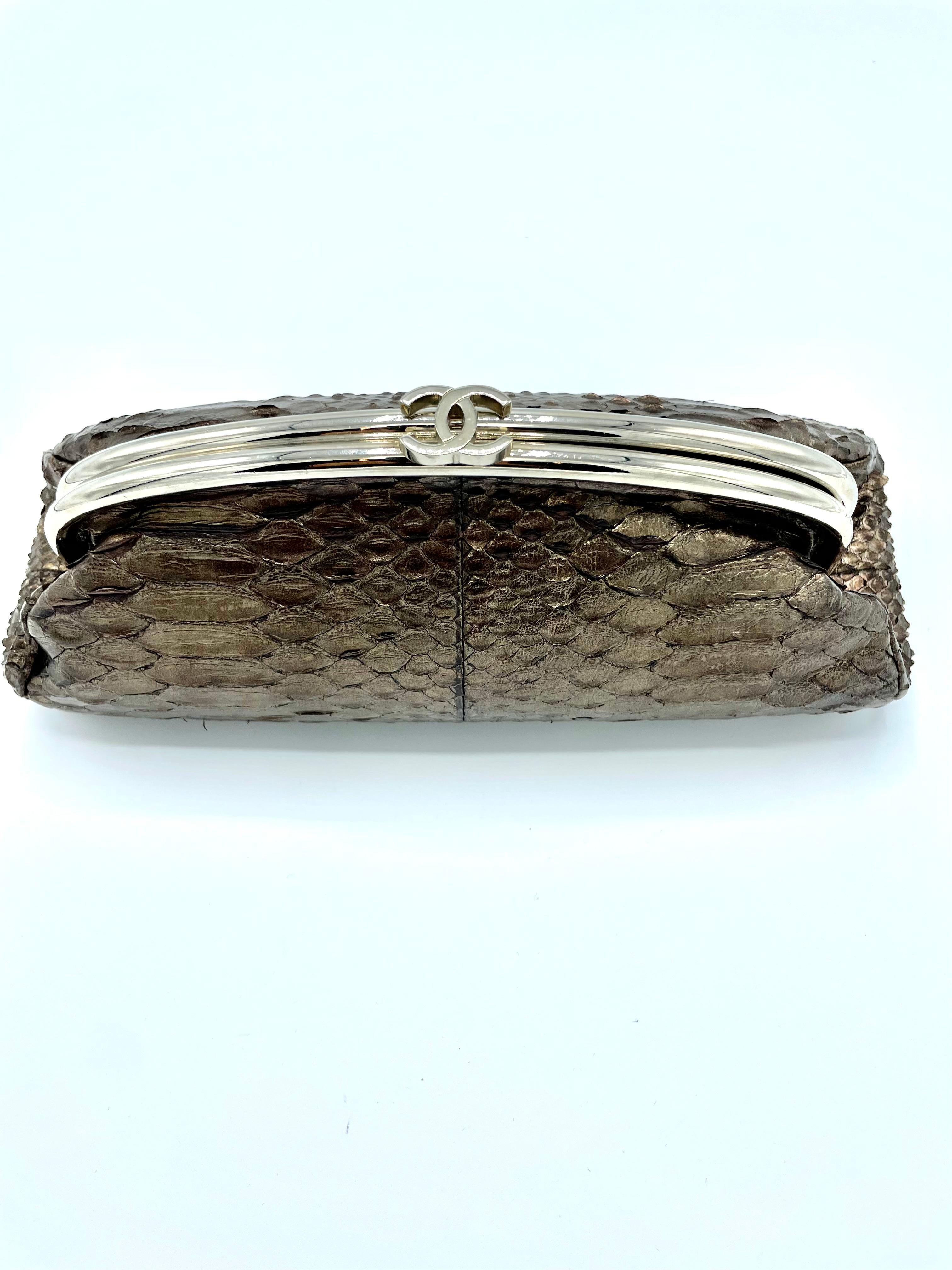 Black Chanel Silver Python Timeless Clutch For Sale