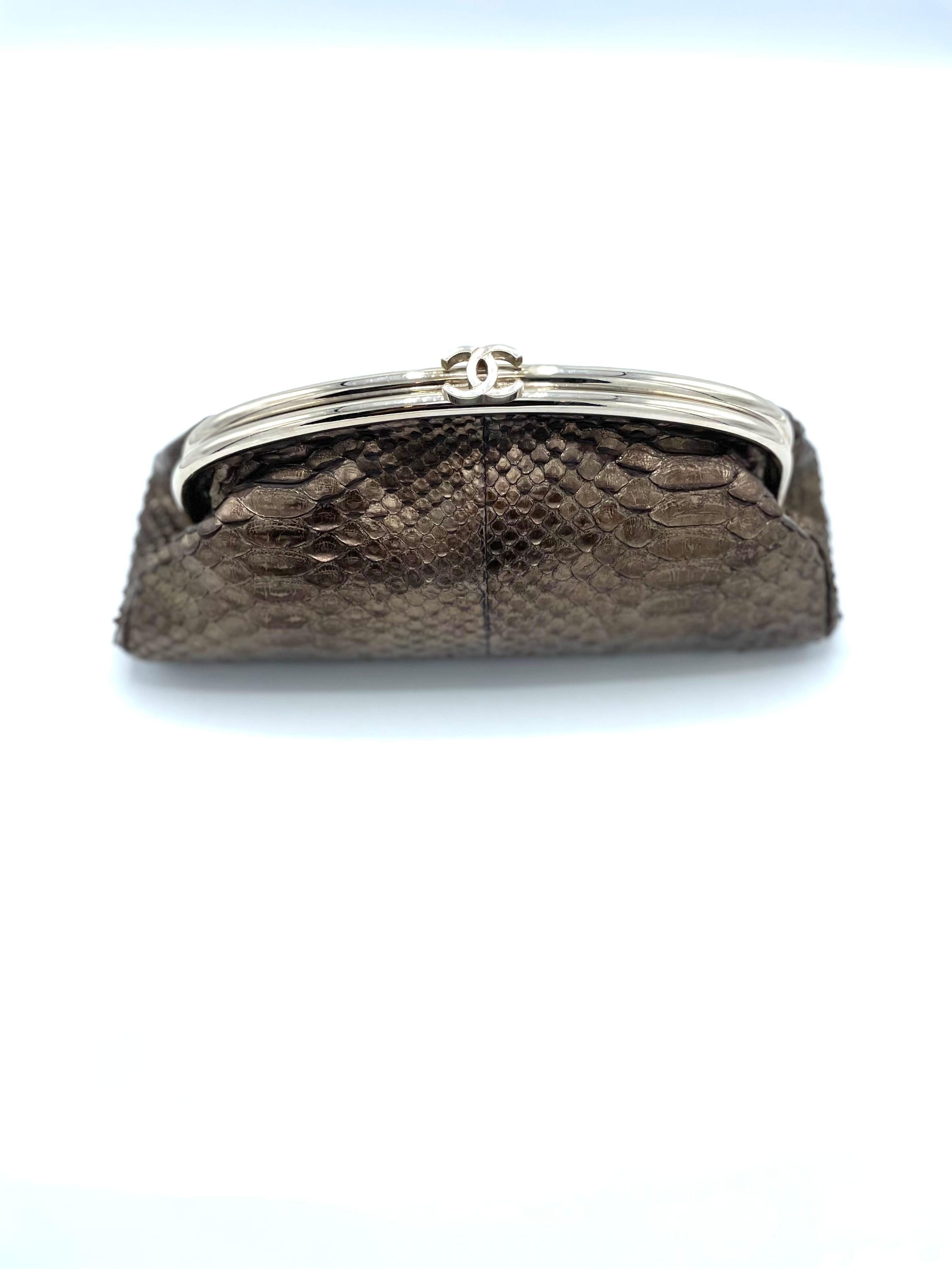 Women's or Men's Chanel Silver Python Timeless Clutch For Sale
