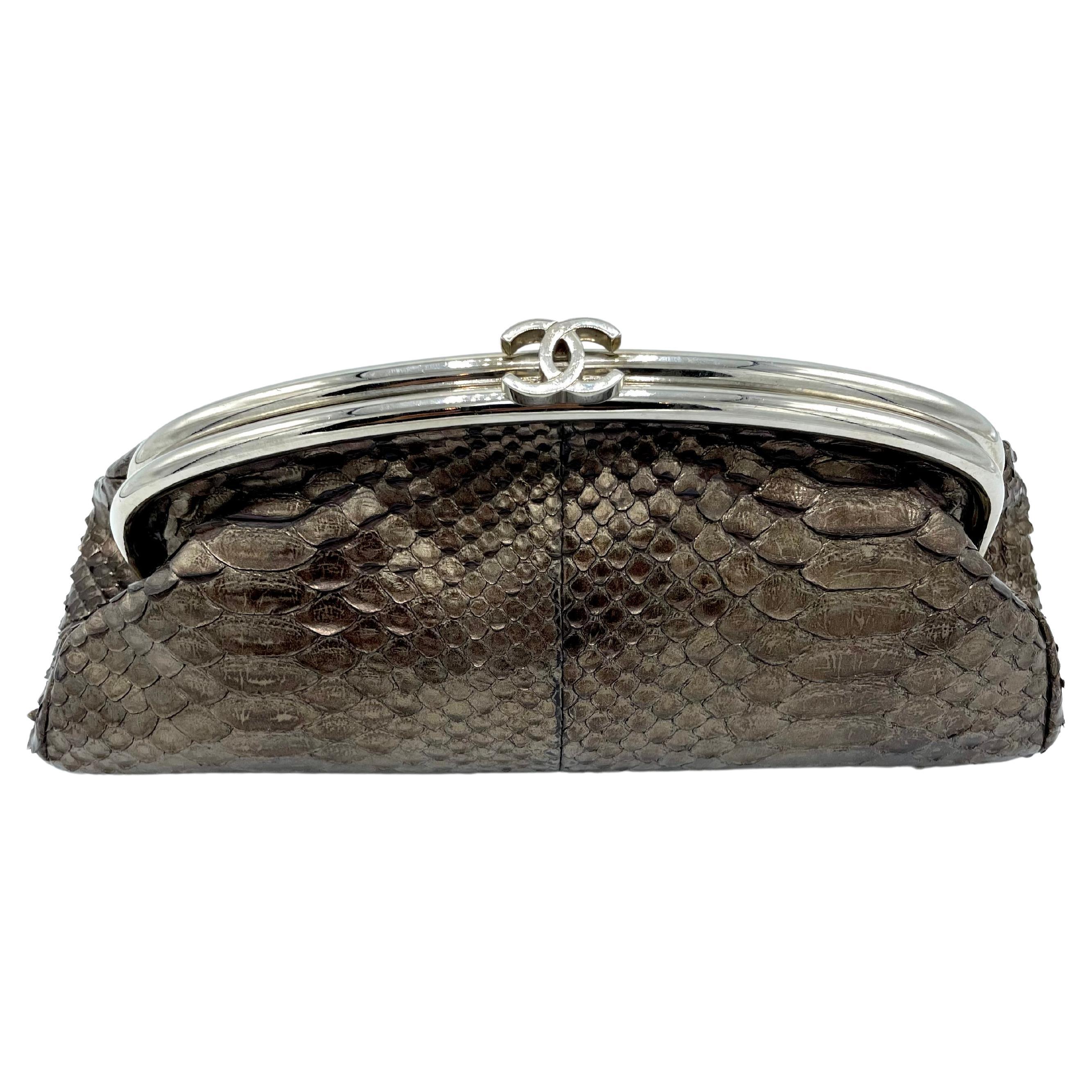 Chanel Silver Python Timeless Clutch For Sale
