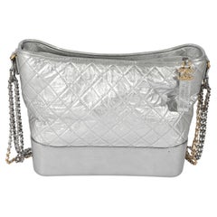 Chanel Silver Quilted Aged Calfskin Large Gabrielle Hobo