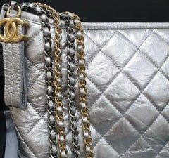 Chanel Silver Quilted Calfskin Leather Gabrielle Medium Hobo Bag
