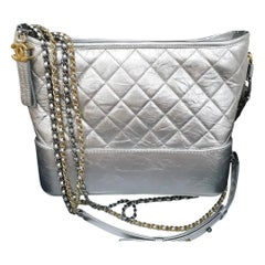 Chanel Silver Quilted Calfskin Leather Gabrielle Medium Hobo Bag