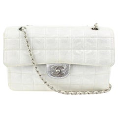 Chanel Silber gesteppt Segeltuch neue Linie klassische Klappe 72ck39s