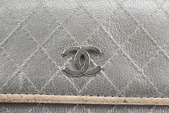 Chanel Silver Quilted Card Wallet Change Purse Key Pouch 44ck224s