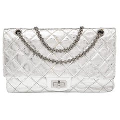 Chanel Silver Silver Quilted Crinkled Leather Reissue 2.55 Classic 227 Double Flap Bag