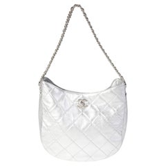 Chanel Silver Quilted Lambskin Chain Hobo