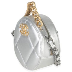 Chanel-Silver Quilted Lambskin Chanel 19 Round Pouch