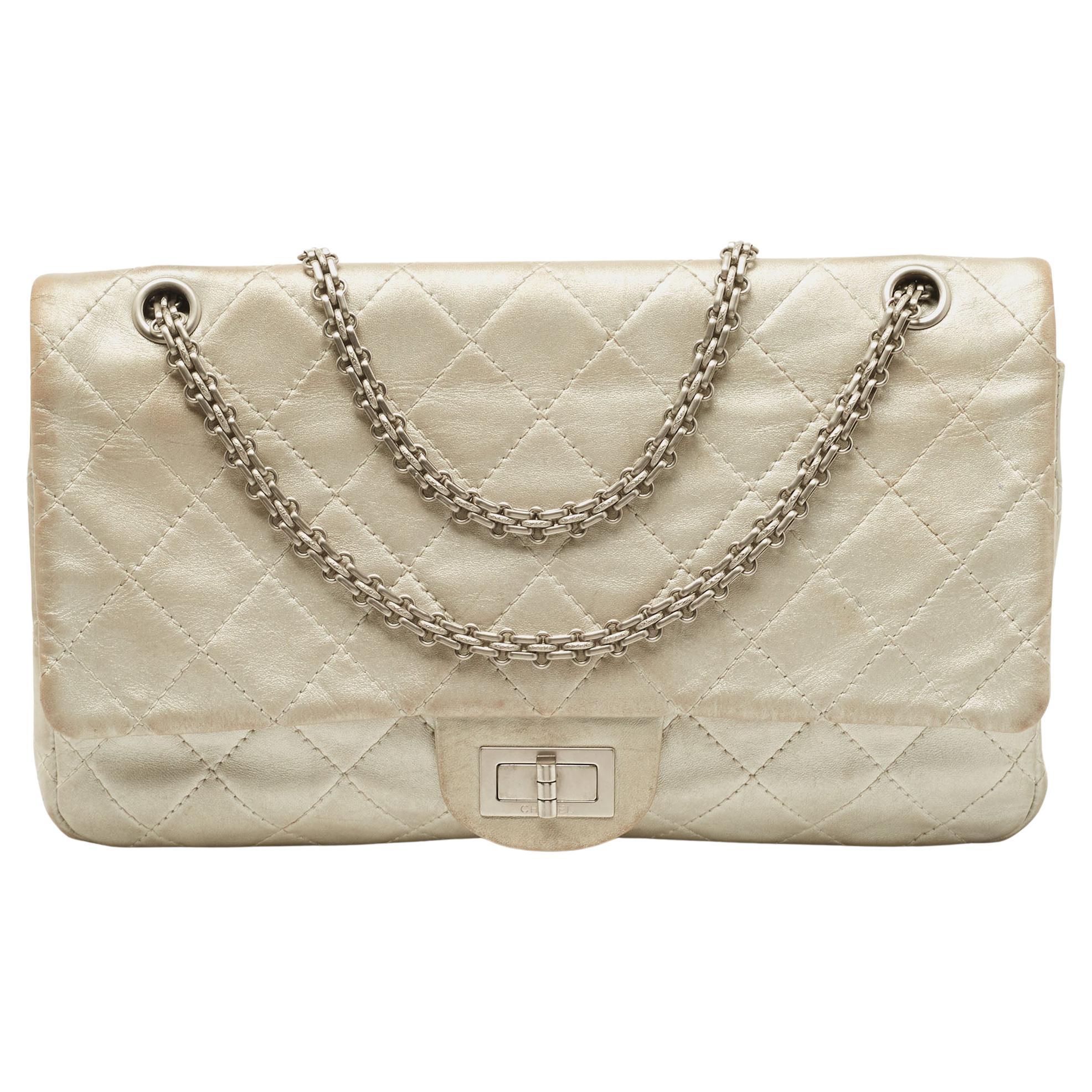 Chanel Silver Quilted Leather 227 Reissue 2.55 Flap Bag
