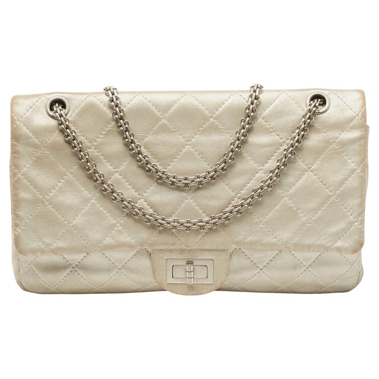 Chanel Silver Quilted Leather 227 Reissue  Flap Bag For Sale at 1stDibs