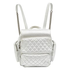 Chanel Silver Quilted Leather Casual Rock Airline Backpack