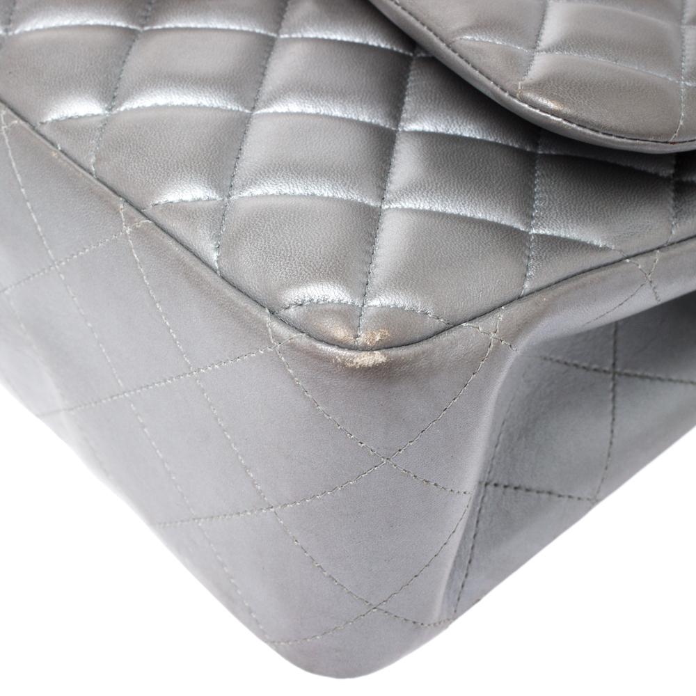 Chanel Silver Quilted Leather Jumbo Classic Double Flap Bag 1