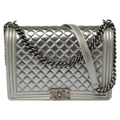 Chanel Silver Quilted Leather Large Boy Flap Bag