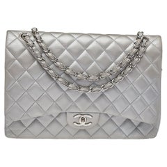 Silver Classic Chanel Maxi Bag - 40 For Sale on 1stDibs  silver chanel  classic bag, vintage silver chanel bag, chanel bag silver
