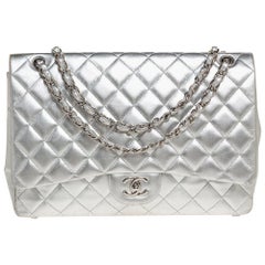 Silver Classic Chanel Maxi Bag - 40 For Sale on 1stDibs  silver chanel  classic bag, vintage silver chanel bag, chanel bag silver