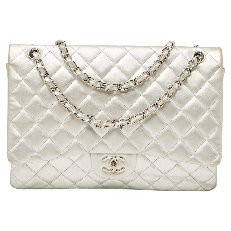 Chanel Silver Quilted Leather Maxi Classic Single Flap Bag at 1stDibs