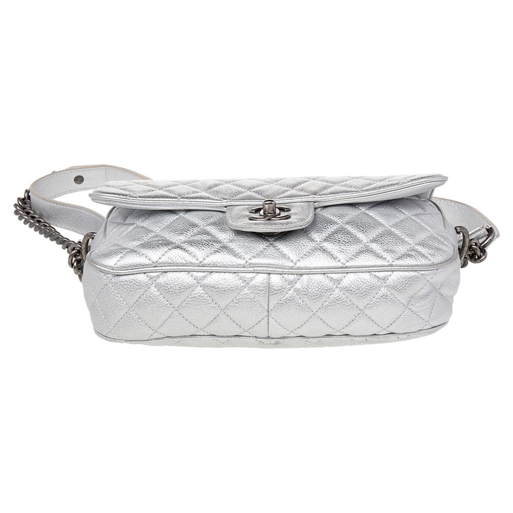 Chanel Silver Quilted Leather Medium Casual Rock Airlines Flap Bag 1