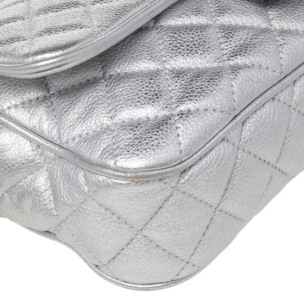 Chanel Silver Quilted Leather Medium Casual Rock Airlines Flap Bag 2