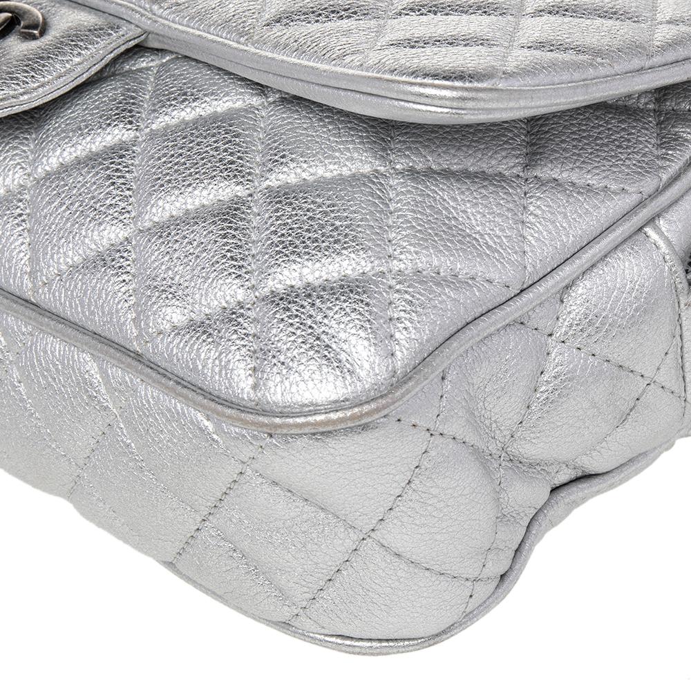 Chanel Silver Quilted Leather Medium Casual Rock Airlines Flap Bag 3
