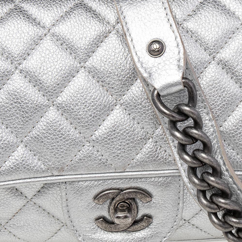 Chanel Silver Quilted Leather Medium Casual Rock Airlines Flap Bag 4