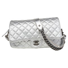 Chanel Silver Quilted Leather Medium Casual Rock Airlines Flap Bag