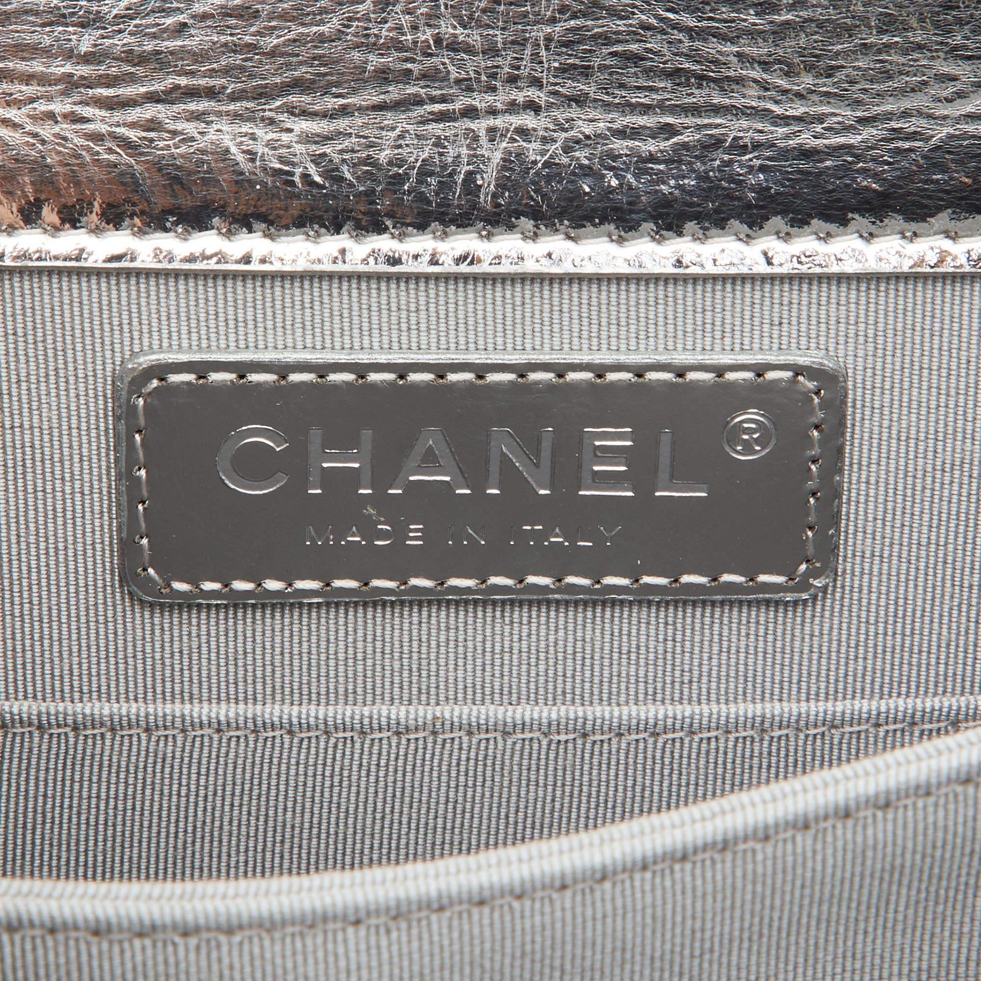 Chanel Silver Quilted Leather North South Boy Flap Bag 7