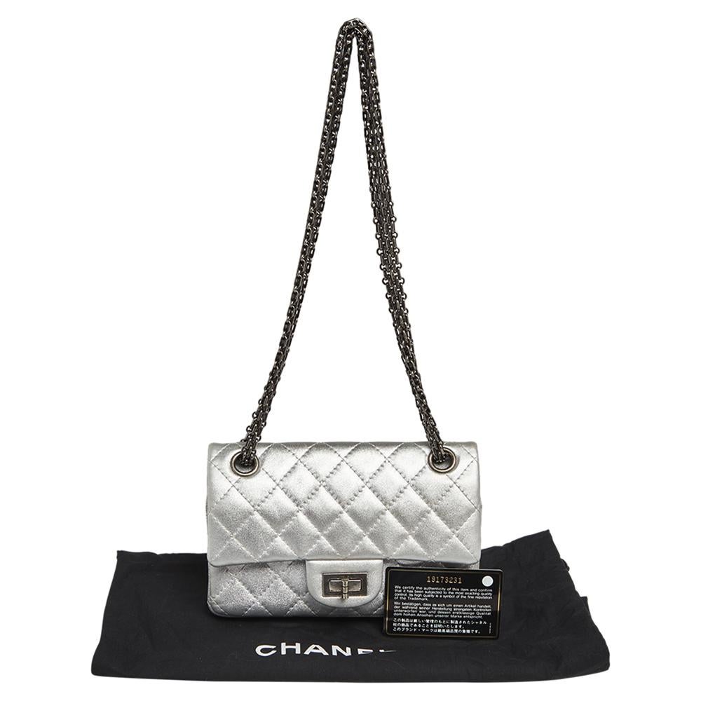 Chanel Silver Quilted Leather Reissue 2.55 Classic 224 Flap Bag 8
