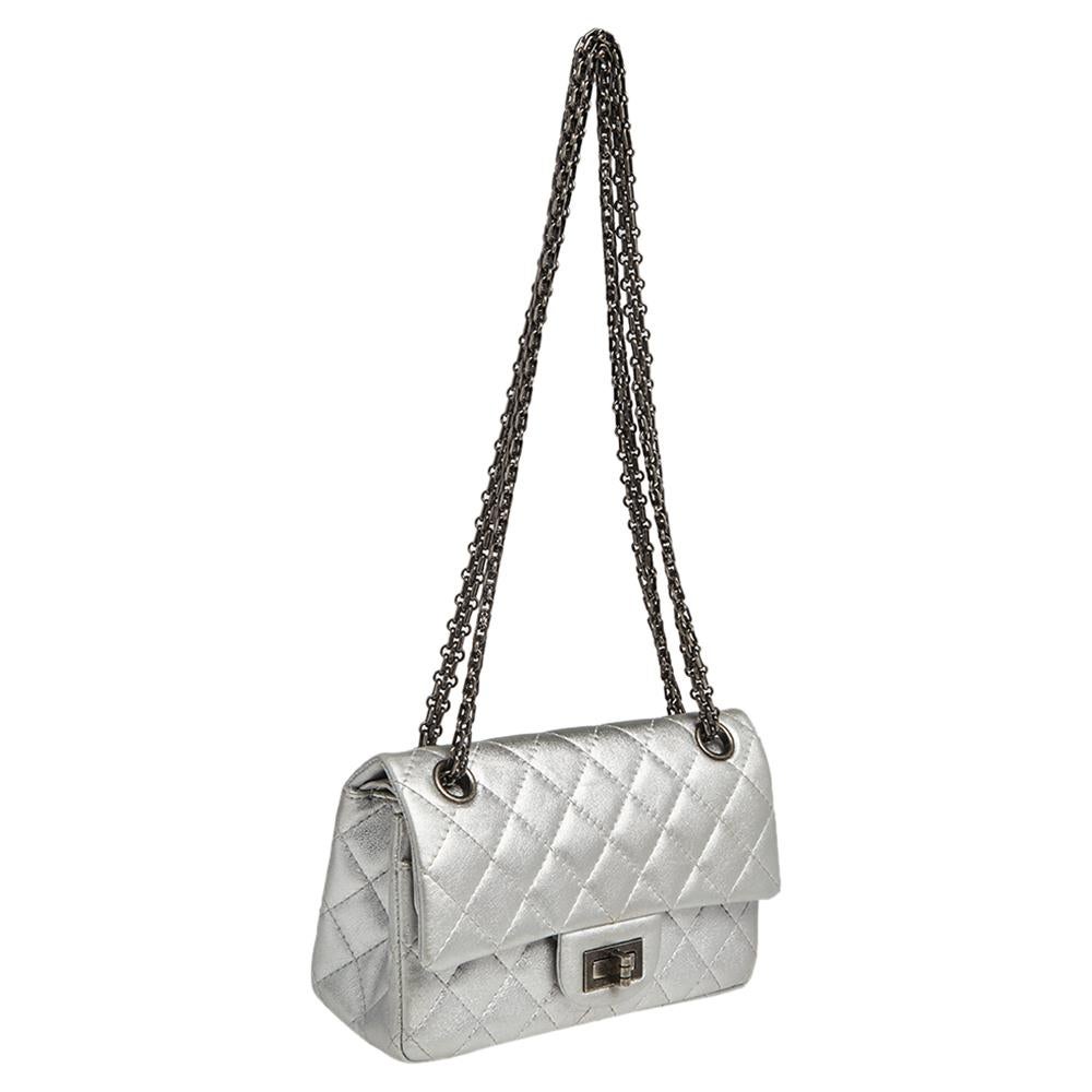 Women's Chanel Silver Quilted Leather Reissue 2.55 Classic 224 Flap Bag