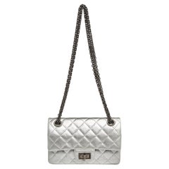 Chanel Silver Quilted Leather Reissue 2.55 Classic 224 Flap Bag