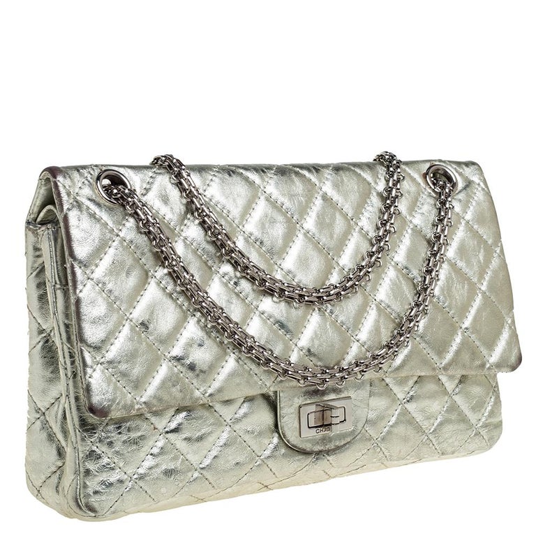 Chanel Silver Lambskin East West Classic 2.55 Shoulder Flap Bag