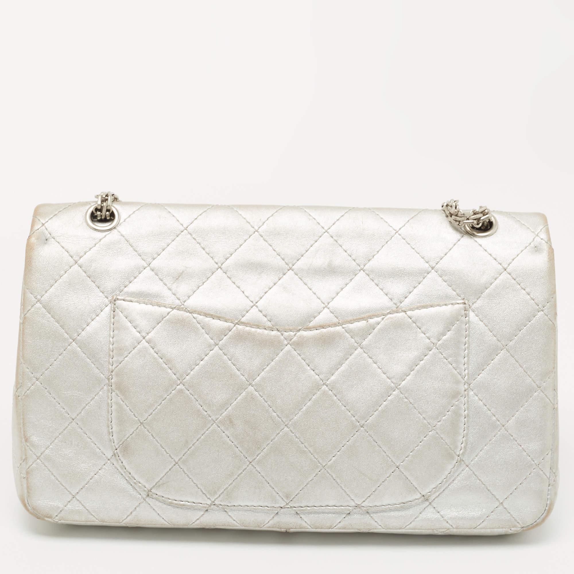 Chanel Silver Quilted Leather Reissue 2.55 Classic 227 Flap Bag 8