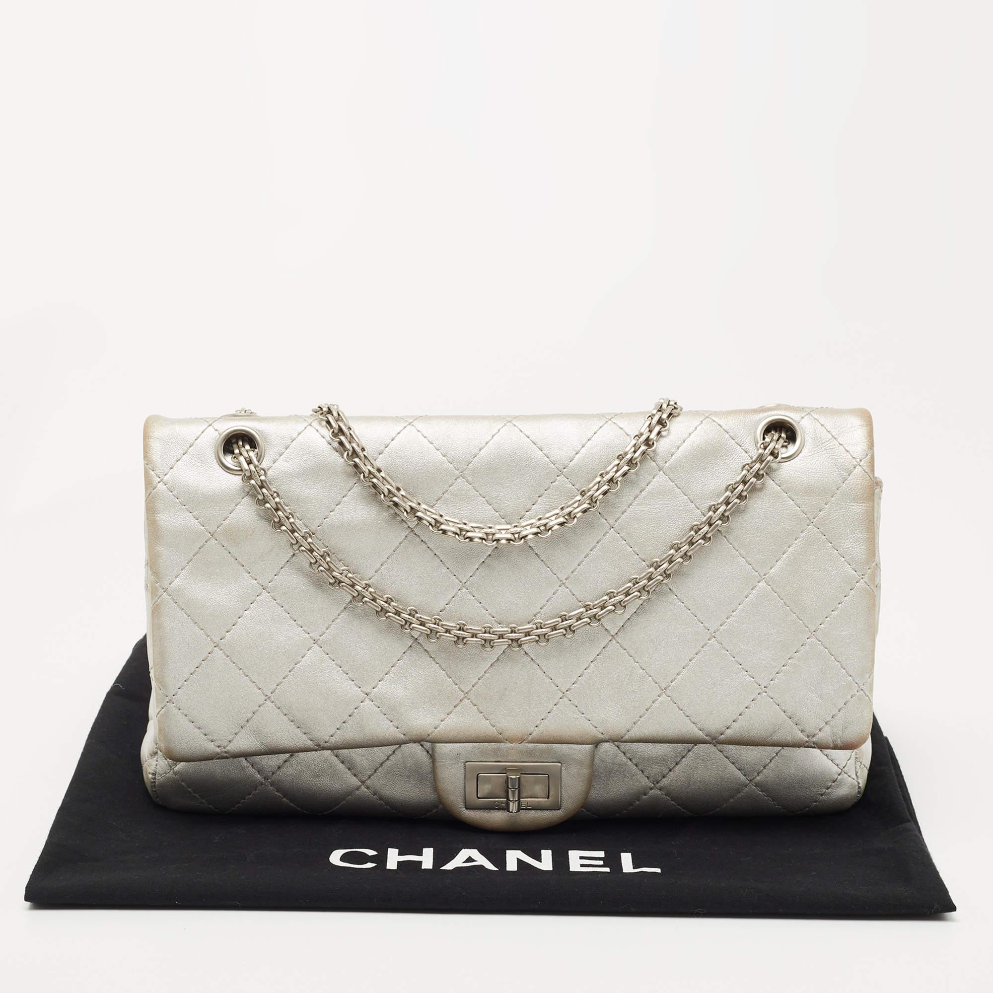 Chanel Silver Quilted Leather Reissue 2.55 Classic 227 Flap Bag 12
