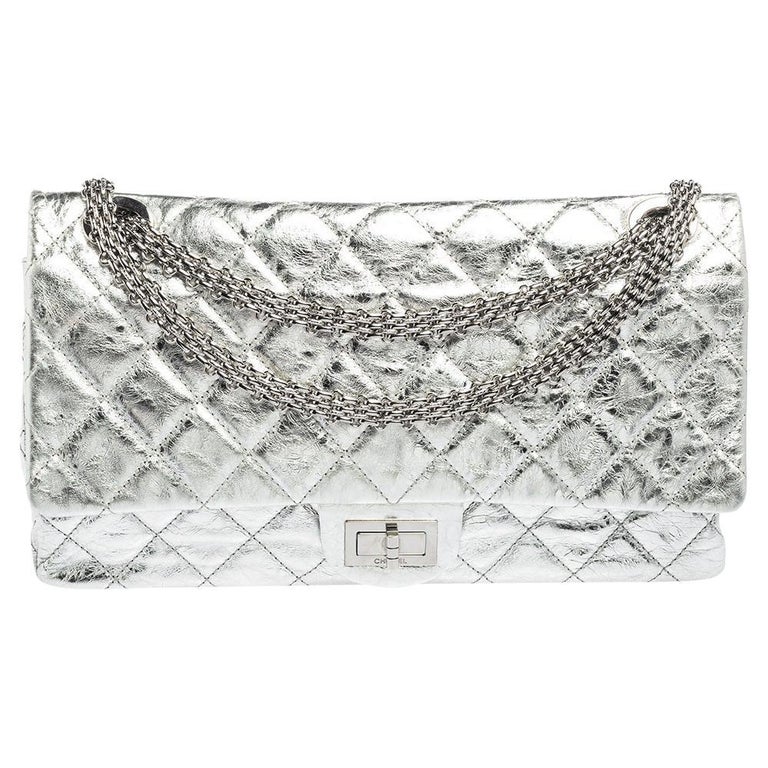 Chanel Silver Quilted Leather Reissue 2.55 Classic 228 Flap Bag at