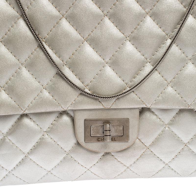 Chanel Silver Quilted Leather Reissue Chain Clutch 3