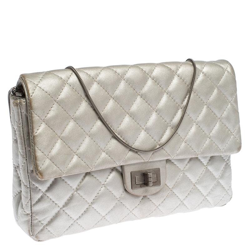 Women's Chanel Silver Quilted Leather Reissue Chain Clutch