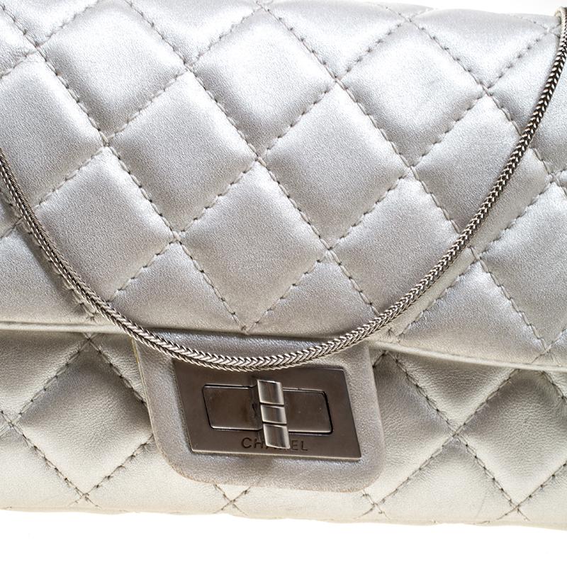 Chanel Silver Quilted Leather Reissue Chain Clutch 3