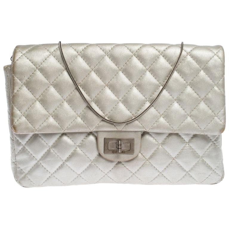 Chanel Silver Quilted Leather Reissue Chain Clutch