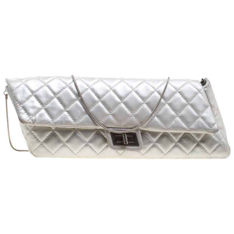 Chanel Silver Quilted Leather Reissue Chain Clutch