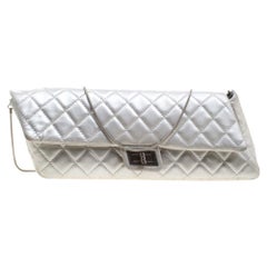 Chanel Silver Quilted Leather Reissue Chain Clutch