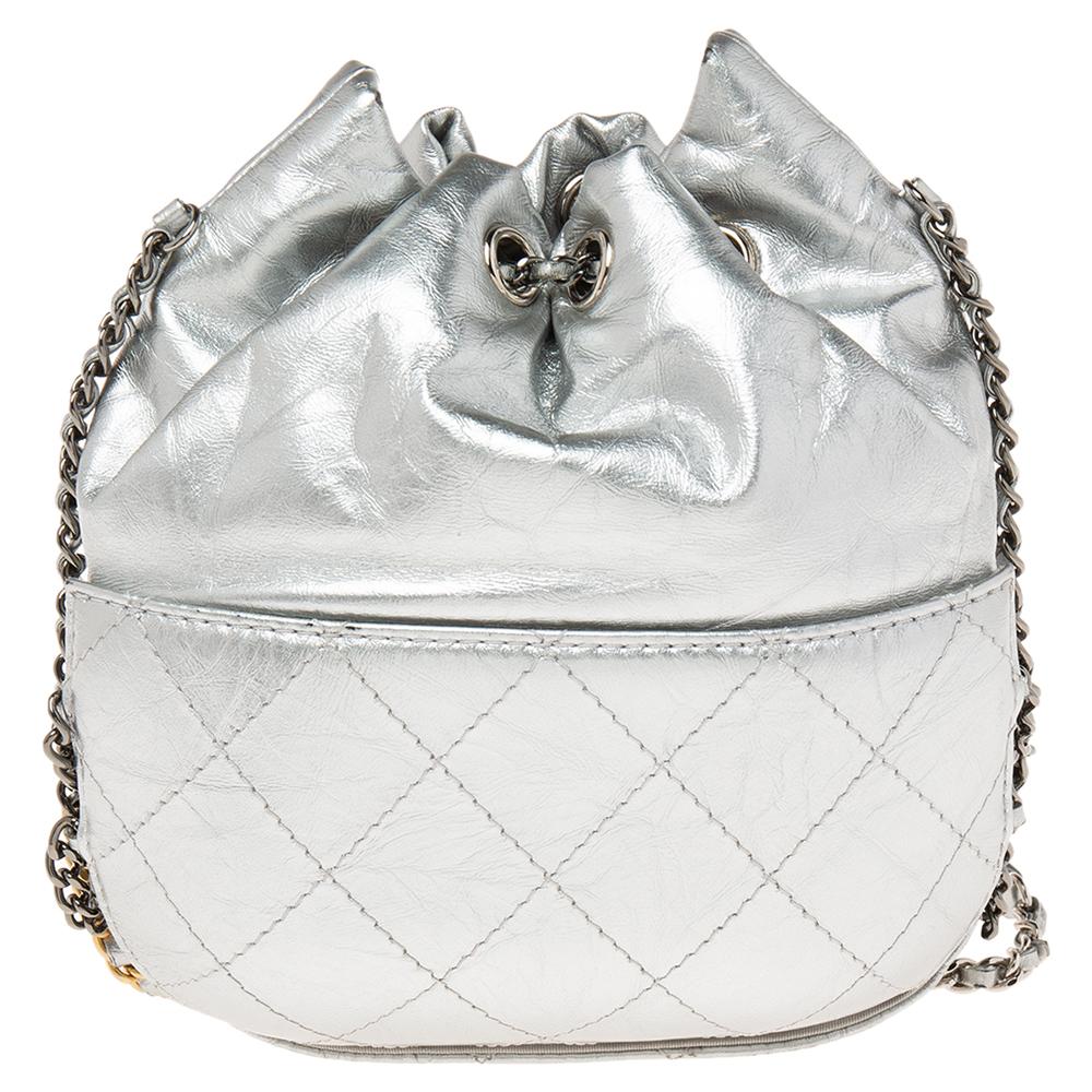 Chanel Silver Quilted Leather Small Gabrielle Bucket Bag 5
