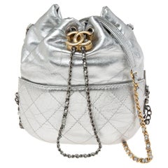 Chanel Silver Quilted Leather Small Gabrielle Bucket Bag