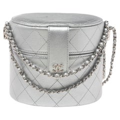 Chanel Silver Quilted Leather Vanity Bag