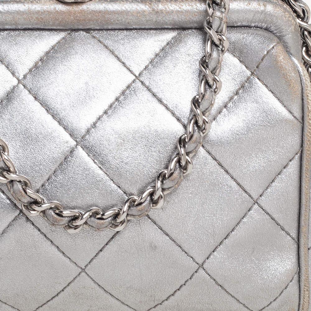 Chanel Silver Quilted Leather Vintage Clutch Bag 6