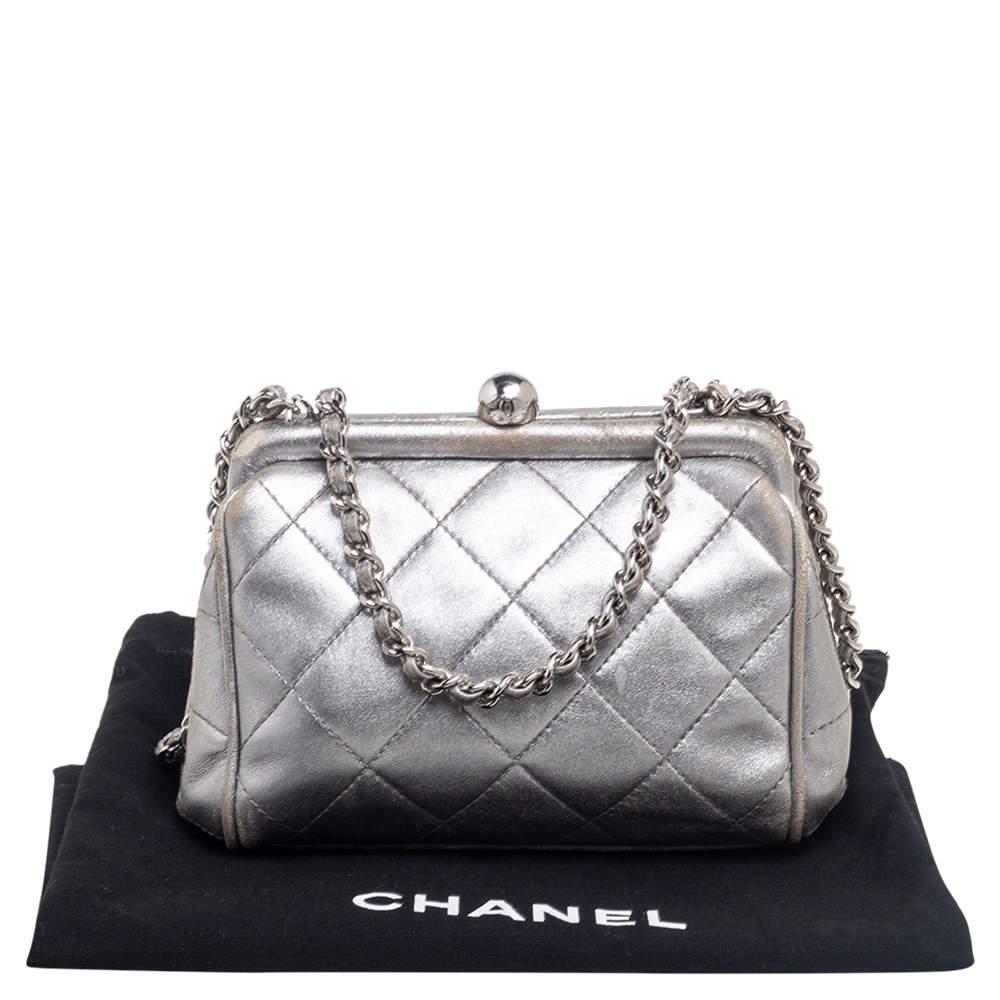 Chanel Silver Quilted Leather Vintage Clutch Bag 7