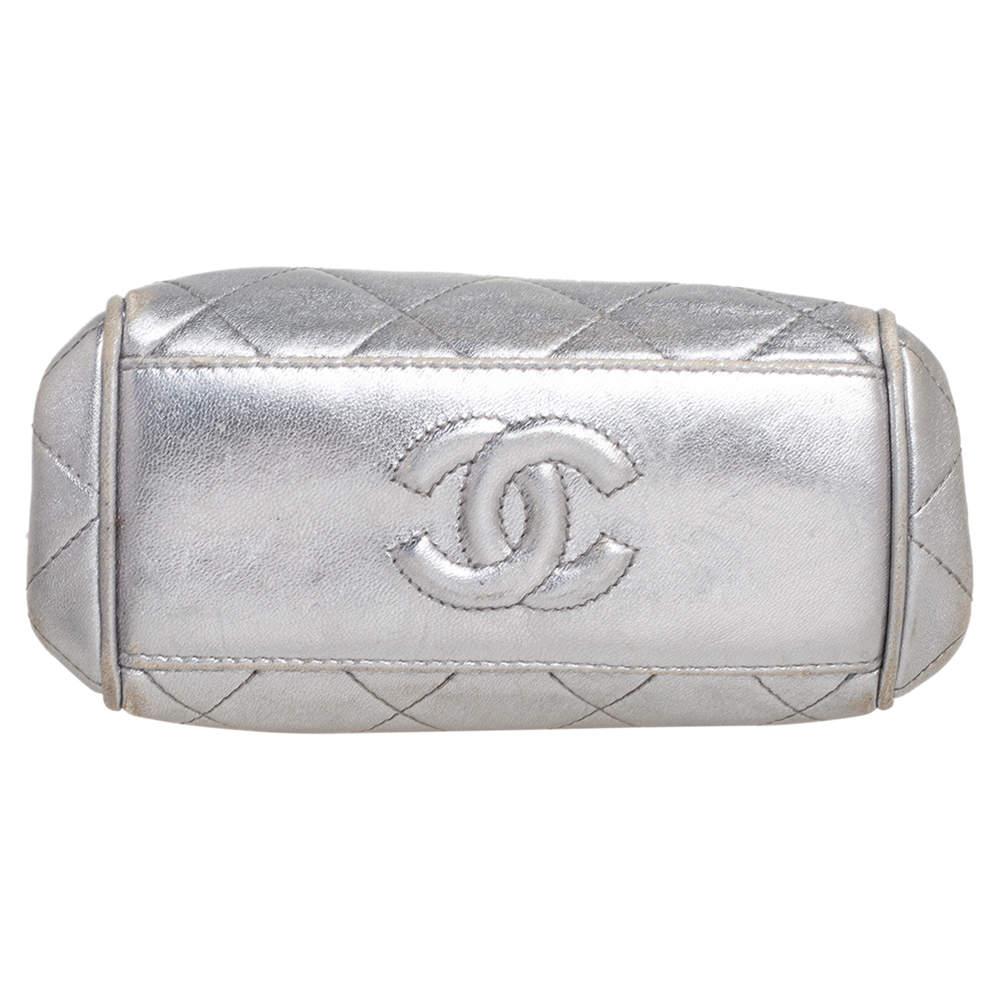 Chanel Silver Quilted Leather Vintage Clutch Bag 1