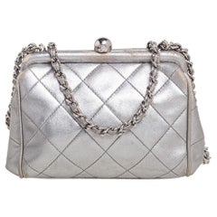 Chanel Silver Quilted Leather Vintage Clutch Bag