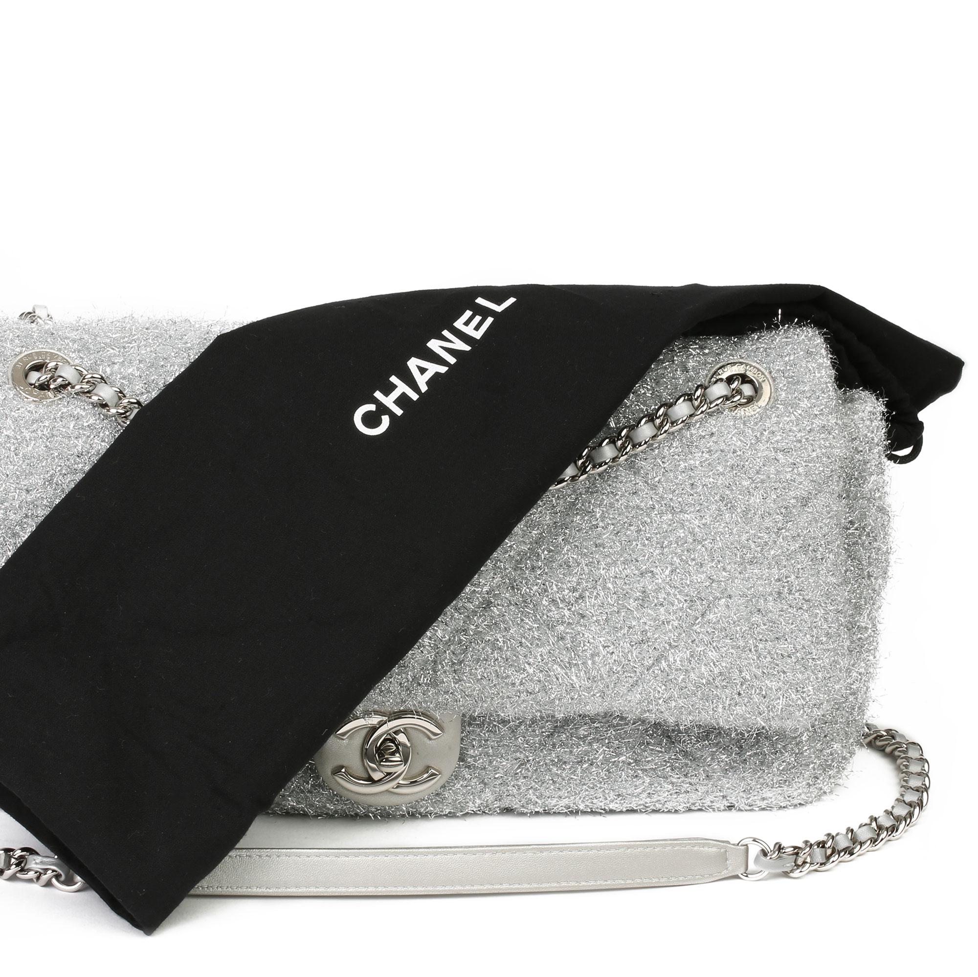 Chanel Silver Quilted Lurex Jumbo Pluto Glitter Flap Bag 3