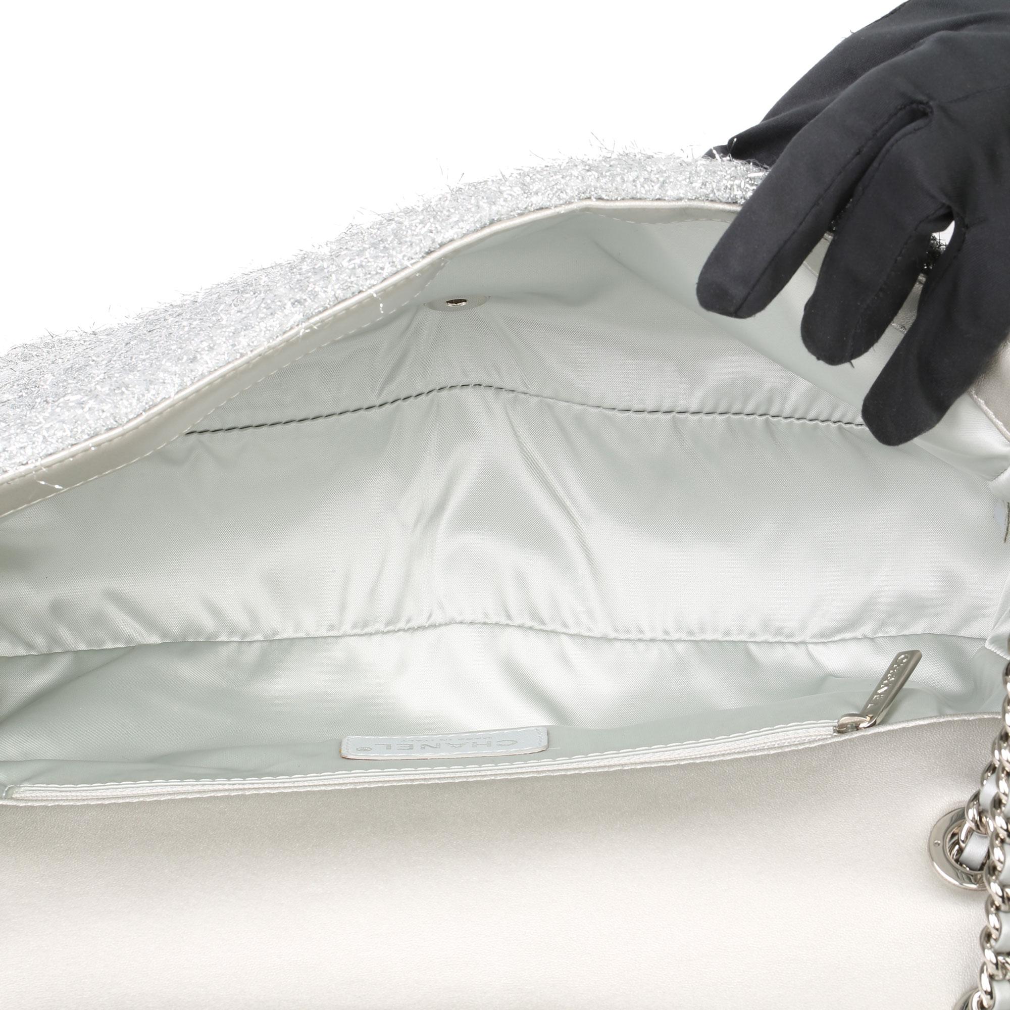 Women's Chanel Silver Quilted Lurex Jumbo Pluto Glitter Flap Bag