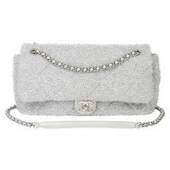 Chanel Silver Quilted Lurex Jumbo Pluto Glitter Flap Bag